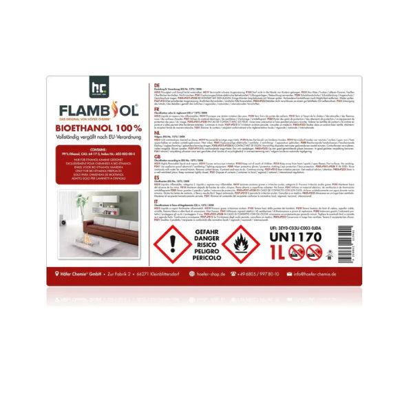 FLAMBIOL® Bioethanol 100 % hochrein – 540 × 1-L-Flaschen