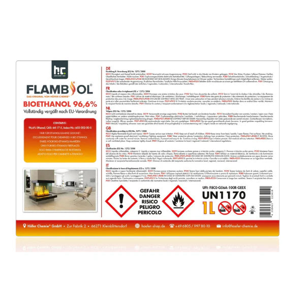 FLAMBIOL® Bioethanol 96,6 % Premium – 240 × 1-L-Flaschen
