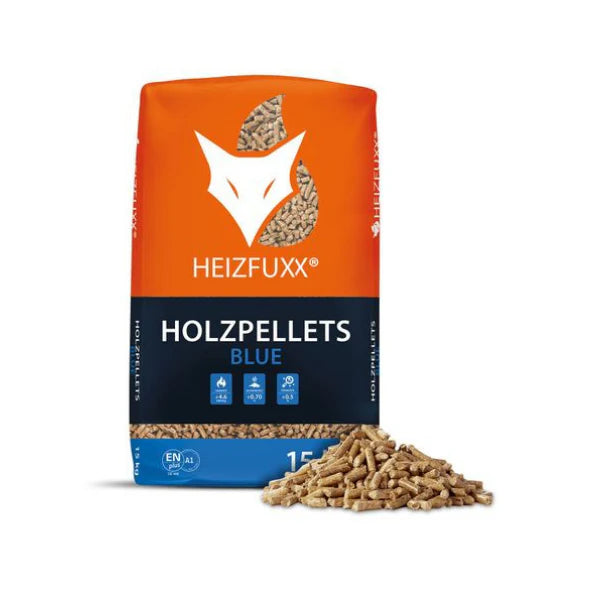 HEIZFUXX Holzpellets Blue – 975-kg-Palette (65 × 15 kg), hochwertige Holzpellets für Pelletöfen, ENplus A1