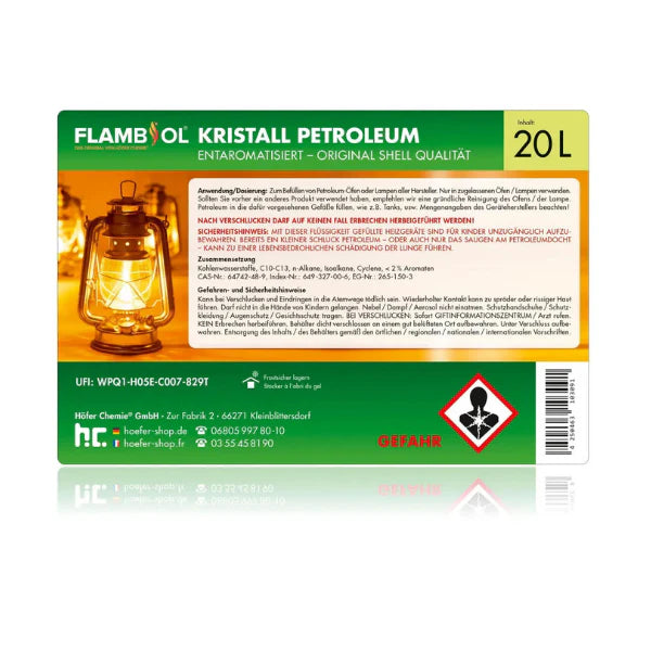 FLAMBIOL® Petroleum-Heizöl – 12 × 20-L-Kanister, schwefelarm & entaromatisiert